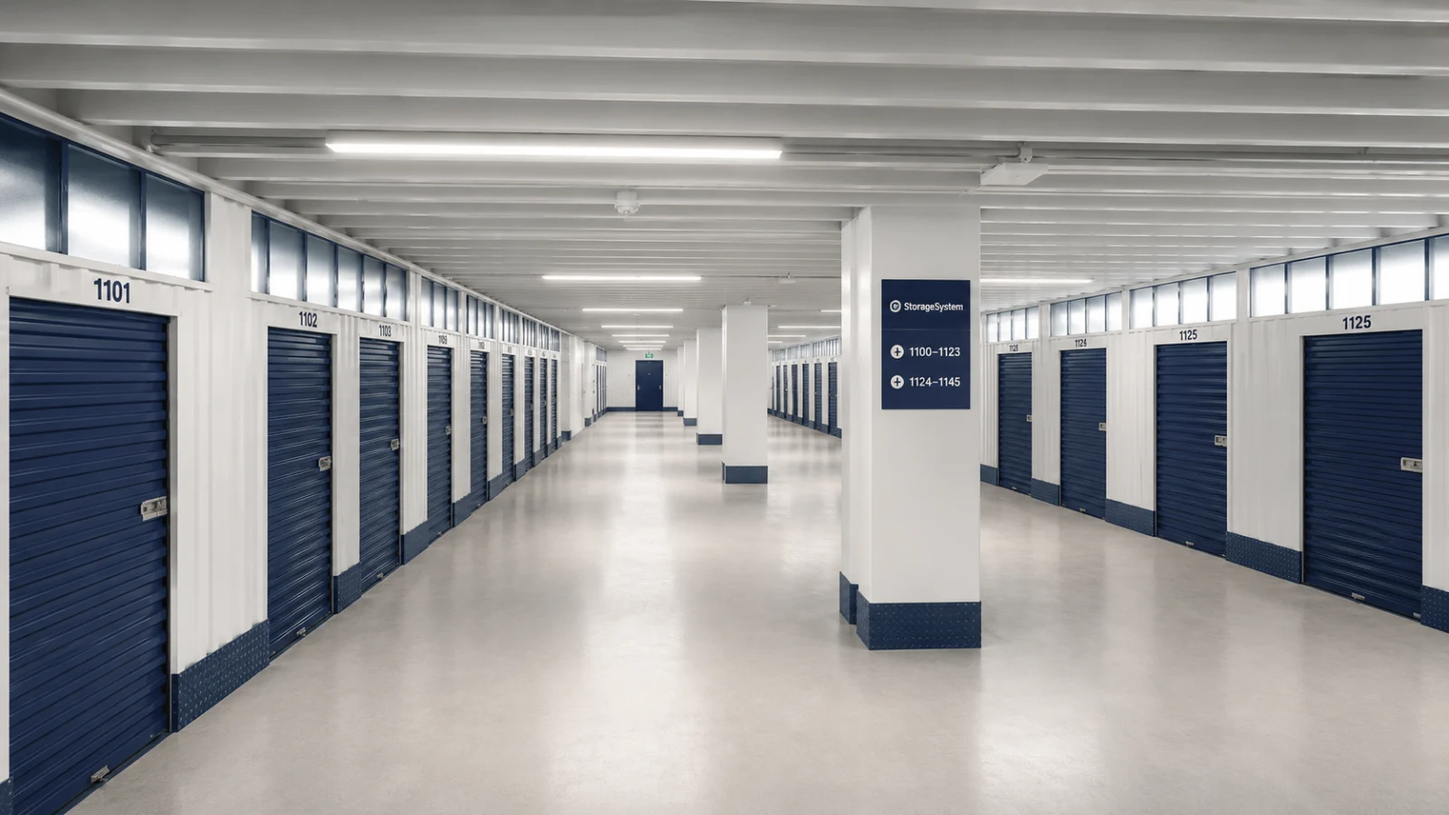 Korytarz magazynowy StorageSystem z modułowymi boksami